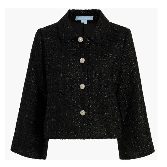 EUC Hill House Bea Tweed Flare Sleeve Jacket Black Large $250 - Picture 2 of 9